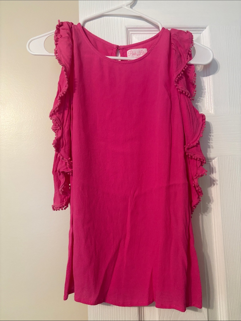 Pink Lily Hot Pink Ruffle-Trim Girls Dress